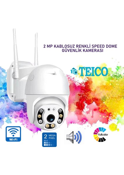 2 Mp Mini Speed Dome Dış Ortam Ptz Wifi Warm LED Renkli Güvenlik Kamerası TEICO-4002