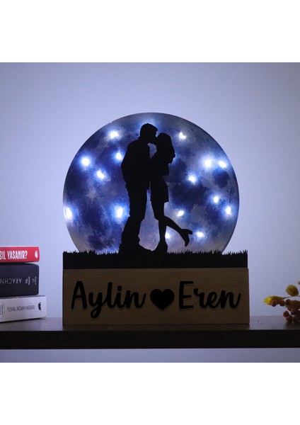 LED Işıklı Pleksi Dolunay Kişiselleştirilebilir Biblo Ametist Öpüşen Sevgili Anahtar Askılığı