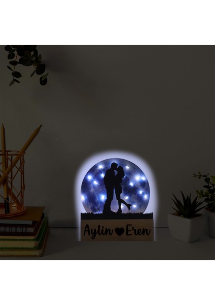 LED Işıklı Pleksi Dolunay Kişiselleştirilebilir Biblo Ametist Öpüşen Sevgili Anahtar Askılığı