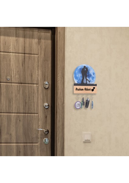 LED Işıklı Pleksi Dolunay Kişiselleştirilebilir Biblo Ametist Öpüşen Sevgili Anahtar Askılığı