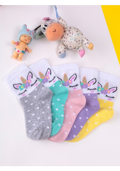 5'çift Bebek & Çocuk Çorabı Unicorn Desenli Okul,günlük,dört Mevsim Çorap