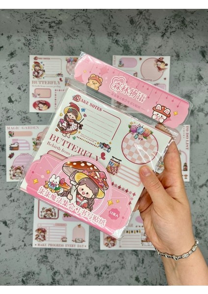 Seven Magic 12 Yaprak 86 Adet Açık Pembe Post-It ve Sticker Seti / Yapışkanlı Kağıt / Post-It / Çıkartma / Etiket