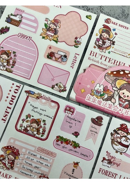 Seven Magic 12 Yaprak 86 Adet Açık Pembe Post-It ve Sticker Seti / Yapışkanlı Kağıt / Post-It / Çıkartma / Etiket indirimleri