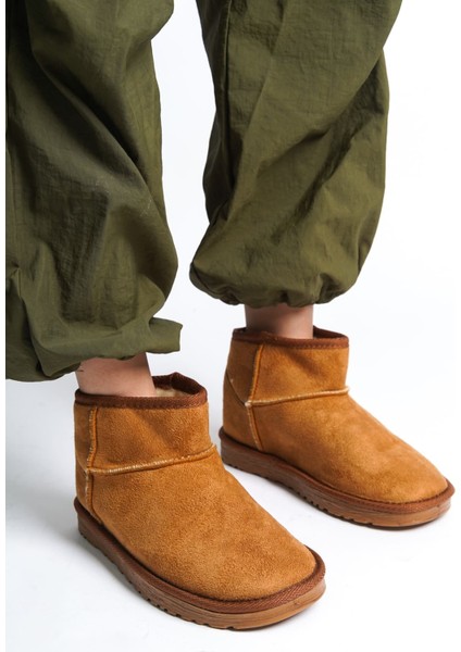 Jolıe Bağcıksız Düz Taban Içi Kürklü Kısa Süet Kadın Bot Stt - Taba