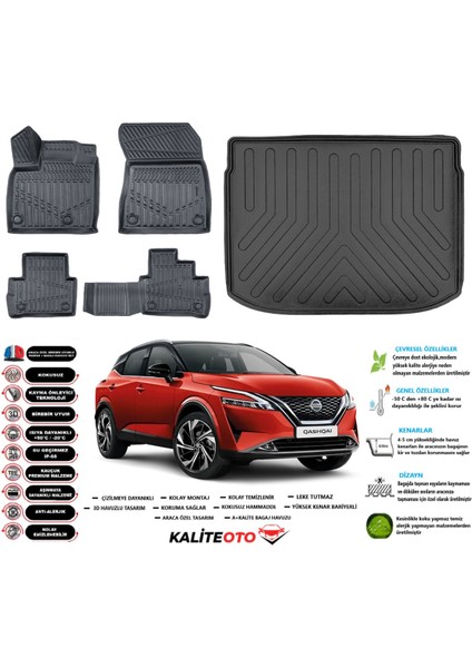 Nissan Qashqai 2025 Model Üst Esnek Bagaj Havuzu Araca Özel Siyah Paspas Takımı