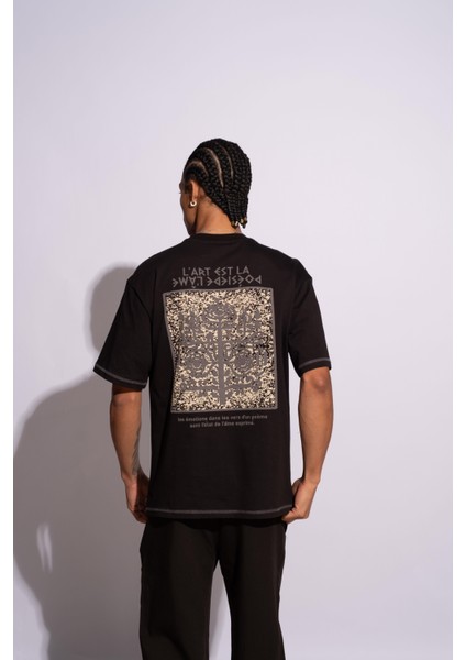 Erkek Oversize T-Shirt L'art Siyah