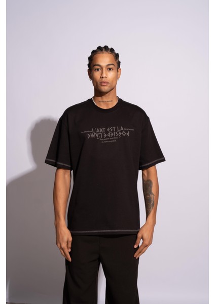 Erkek Oversize T-Shirt L'art Siyah modelleri