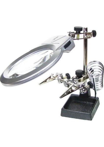 -Ayarlanabilir Başlıklı Elektronikçi Yardım Lehim Standı ile Ledli Büyüteç