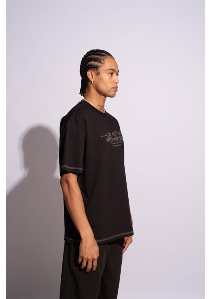 Erkek Oversize T-Shirt L'art Siyah indirimleri