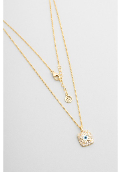 Nazar Yıldızı 18 Ayar Sarı Altın Kaplama 45 cm Gümüş Kolye