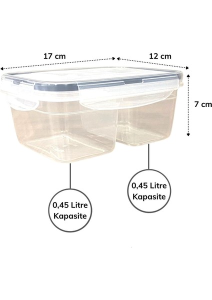 2 Bölmeli 0,45+0,45 Litre Kilitli Kapaklı Erzak Saklama Kabı LC-524 modelleri