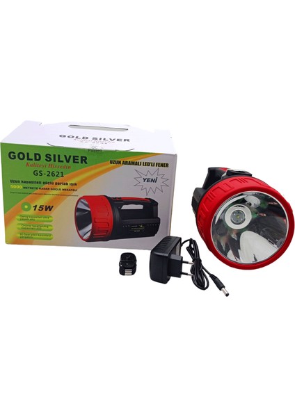 15W LED 2in1 Uzun Aramalı Adaptör Şarjlı El Feneri Projektör