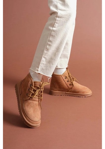 Süet Içi Kürklü Bağcıklı Alçak Taban Kadın Bot