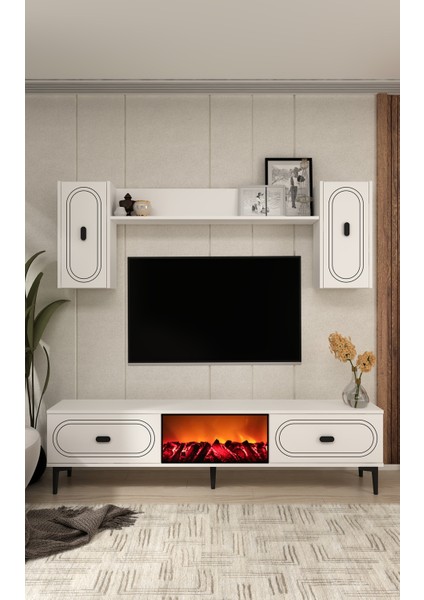 Wenyct Şömineli (A) Tv Ünitesi Takımı Beyaz-Beyaz