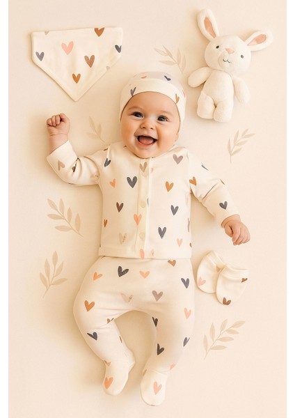 Kız Bebek Hastane Çıkışı, 0-3 Ay Kalp Desenli Penye Hastane Çıkışı modelleri