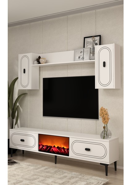 Wenyct Şömineli (A) Tv Ünitesi Takımı Beyaz-Beyaz indirimleri