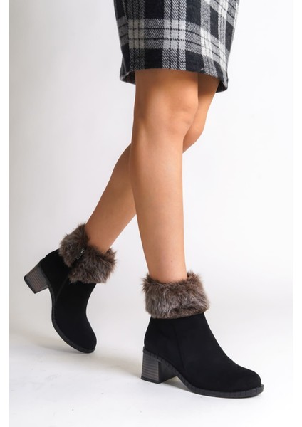 Julıa Fermuarlı Ortopedik Taban Tüylü Topuklu Süet Kadın Bot Sst - Siyah fiyatları