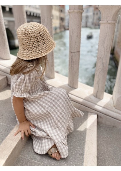 Pöti Kareli Yakalı Elbise 2-10 Yaş Vizon