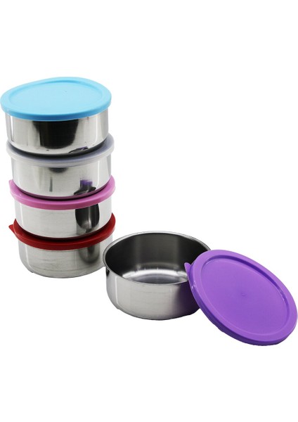 14CM Çelik Saklama Kabı Renkli - Şeffaf Plastik Kapak