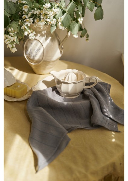 Alba Çizgili Füme Keten Fular