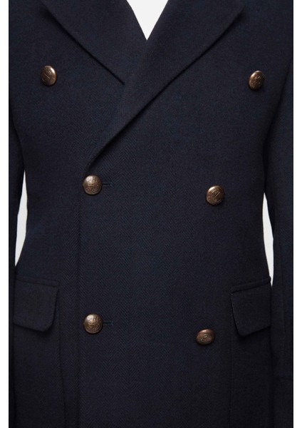 Ds Damat Regular Fit Lacivert Balıksırtı Denizci Metal Düğme Detaylı Kaşe Palto fiyatları