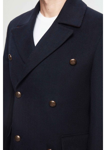Ds Damat Regular Fit Lacivert Balıksırtı Denizci Metal Düğme Detaylı Kaşe Palto modelleri