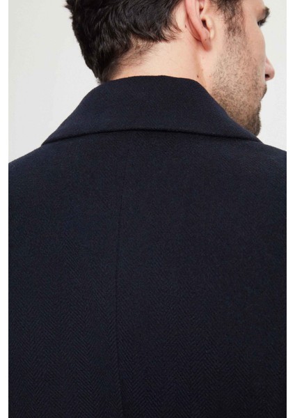 Ds Damat Regular Fit Lacivert Balıksırtı Denizci Metal Düğme Detaylı Kaşe Palto