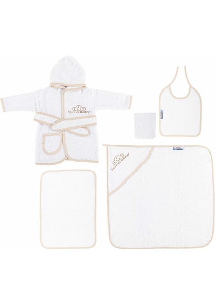 Sema Baby 5 Parça Bebek Bornoz Seti - Ekru