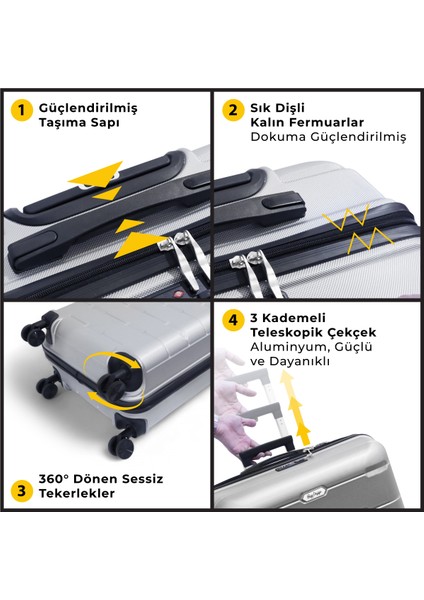 Moods Up Tsa Kilitli 20" Abs Gövdeli Valiz | Kabin Boy-Gümüş