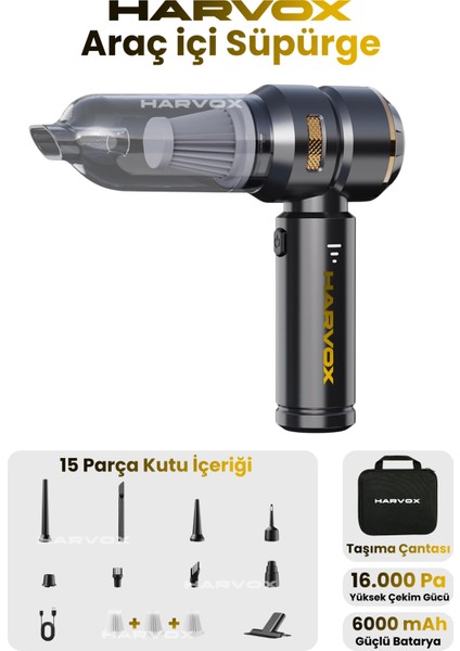 16000PA Güçlü Vakum Araç Süpürgesi Taşınabilir Çantalı 6000MAH Bataryalı Üflemeli