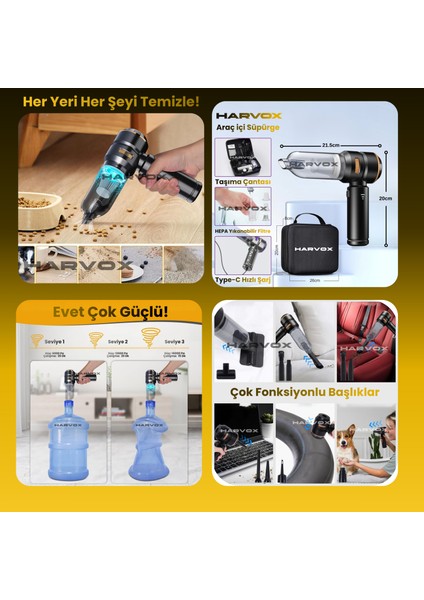 16000PA Güçlü Vakum Araç Süpürgesi Taşınabilir Çantalı 6000MAH Bataryalı Üflemeli fırsatları