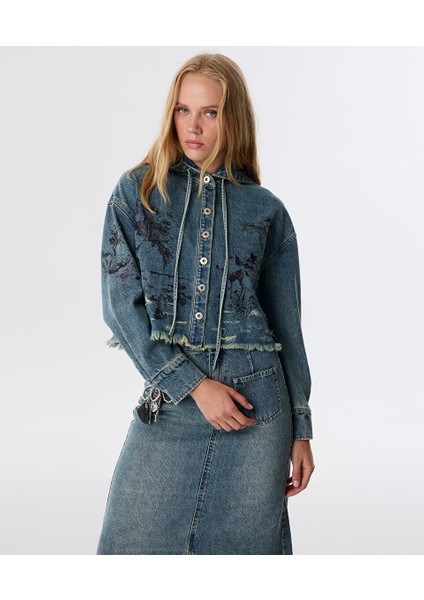 Görsel Baskılı Jean Ceket TW6250005053013