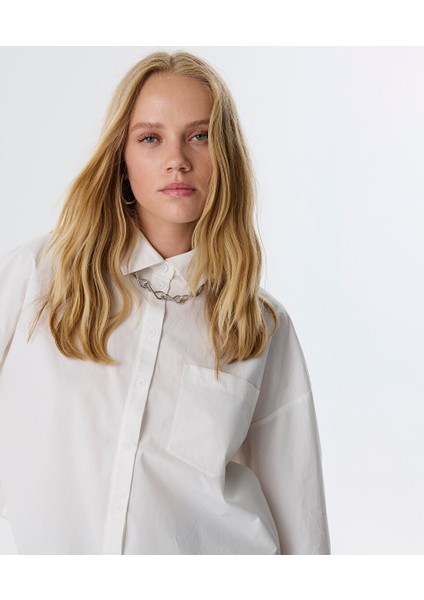 Slogan Şeritli Poplin Bluz TW6250006073018 fırsatları