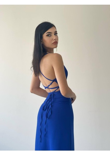 Kaitlyn Sırt Dekolteli V Yaka Yırtmaçlı Elbise M-Sax modelleri