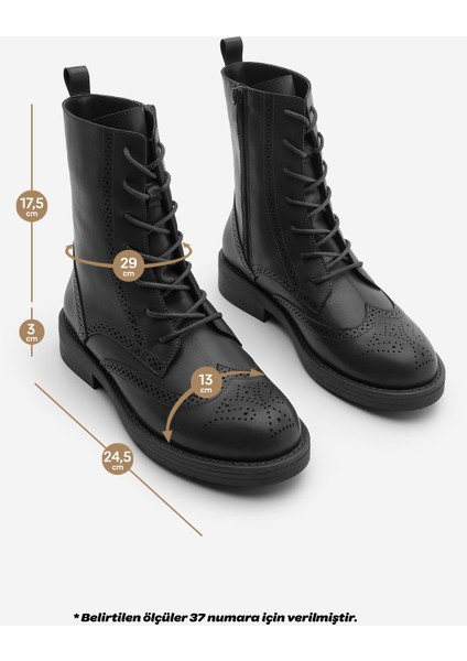 Kadın Bağcıklı Ve Fermuarlı Çiftyüz Günlük Postal Bot Lidan Siyah