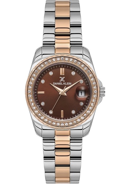 DK.6.14134-6 Bombeli Takvim Taşlı Tasarım 3 Atm Suya Dayanıklı Metalik-Rosegold Kadın Kol Saati