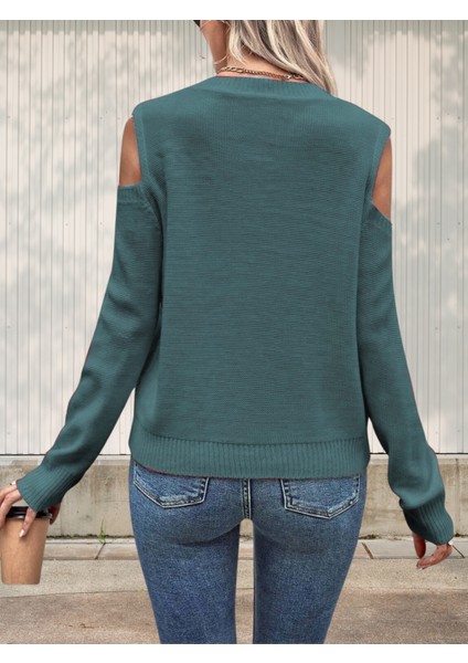 Kadın Bisiklet Yaka File Detaylı Saç Örgü Yürütme Desenli Omuz Detaylı Triko Kazak modelleri