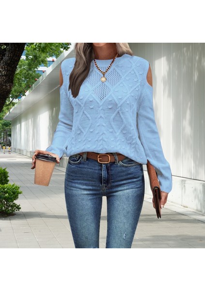 Kadın Bisiklet Yaka File Detaylı Saç Örgü Yürütme Desenli Omuz Detaylı Triko Kazak fiyatları