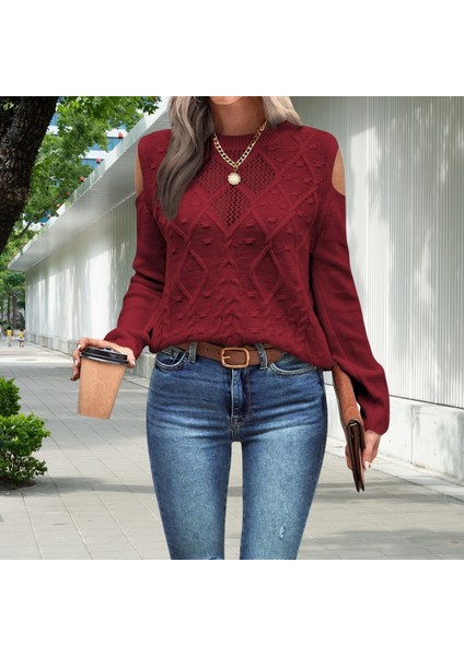 Kadın Bisiklet Yaka File Detaylı Saç Örgü Yürütme Desenli Omuz Detaylı Triko Kazak fiyatları