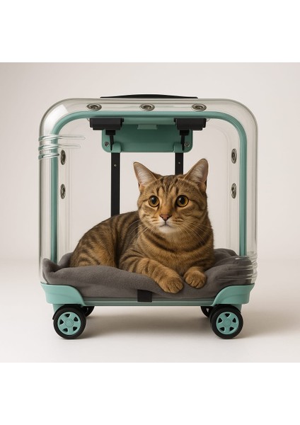 Şeffaf Renk Pet Kedi ve Köpek Taşımak Için Tekerlekli Seyahat Valizi Minderli modelleri