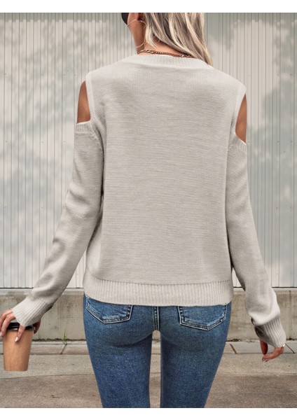 Kadın Bisiklet Yaka File Detaylı Saç Örgü Yürütme Desenli Omuz Detaylı Triko Kazak modelleri