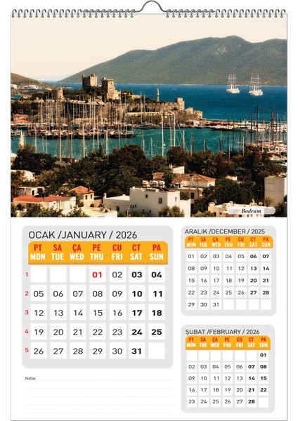 2026 Türkiye Manzaralı Duvar TAKVİMİ-33X48 Cm-Planlama Model Seçeneği Ile