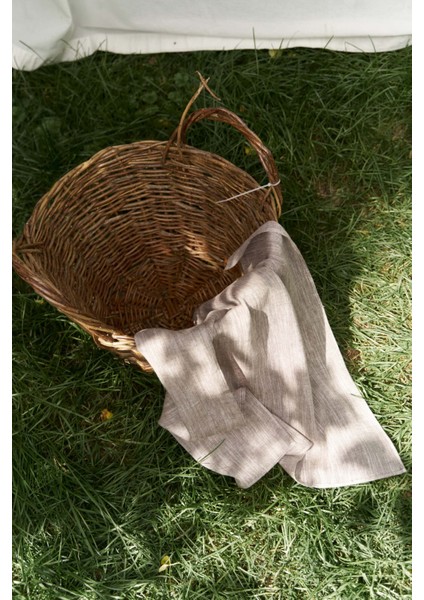 Peony Çizgi Detay Kahve Keten Fular