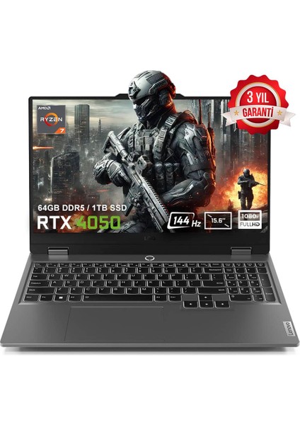 Loq 15ARP9 83JC00FHTRV6 Amd Ryzen 7-7435HS 64GB Ddr5 1tb SSD RTX4050 6gb 105W 15.6 Inç 144Hz Full Hd Freedos Gaming Laptop