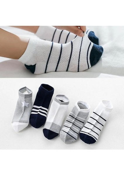 5'çift Çocuk Çorap Yıldız Desenli Patik Okul,günlük, 4 Mevsim Çorap