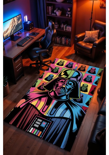 Star Wars Desenli Kaymaz Taban Makinede Yıkanabilir Gaming Oyuncu Gamer Genç Odası Halısı