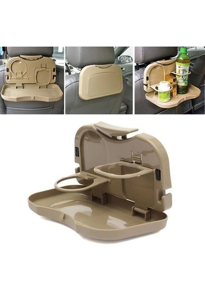 Araç Içi Koltuk Arkası Katlanabilir Bardak Tutuculu Bej Tepsi modelleri