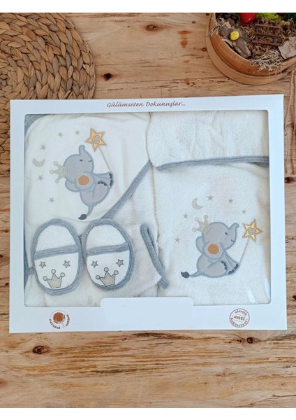 0-1 Yaş Sevimli Fil Nakışlı Pareolu 4lü Kız Erkek Bebek Havlu Silgi Takımı fiyatları