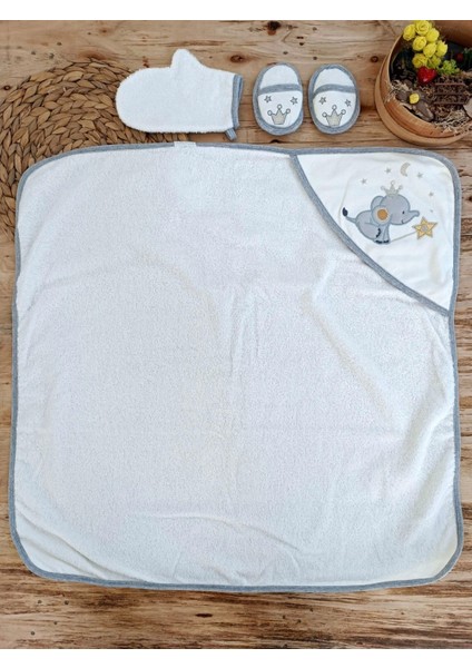 0-1 Yaş Sevimli Fil Nakışlı Pareolu 4lü Kız Erkek Bebek Havlu Silgi Takımı indirimleri