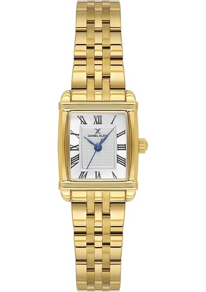 DK.1.14115-2 Dikdörtgen Kadran Romen Rakamlı 3 Atm Suya Dayanıklı Altın Renk Kadın Kol Saati